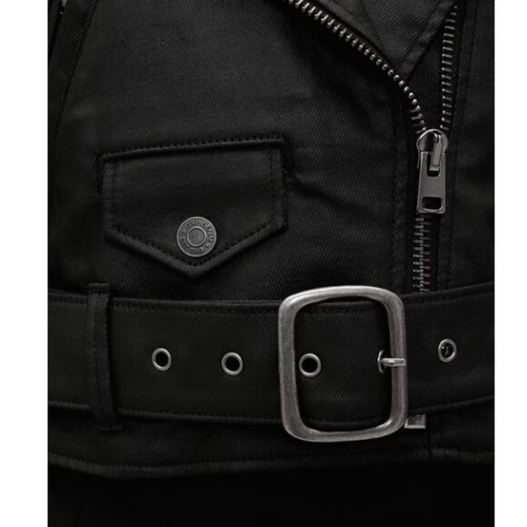 GapStudio Coated Denim Crop Moto Jacket - Picture 6 of 8